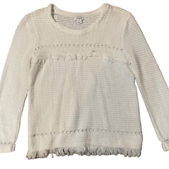 J Crew M  Mercantile White Cut Out Sweater w/ Fringe In Excellent Condition! EUC - Picture 2 of 11